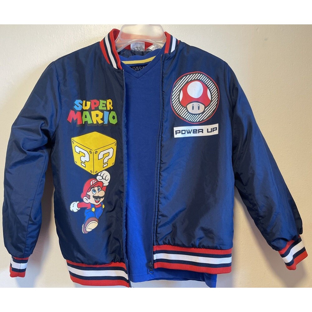 Nintendo Super Mario Brothers Kids Bomber Jacket Size 10/12 & US Polo Shirt
